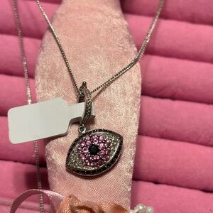Carol Brodie Sterling Silver Evil Eye Pink Sapphire Spinel Necklace rarities